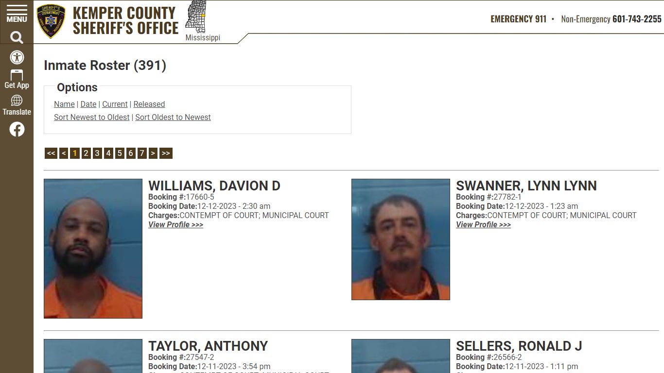 Inmate Roster (380) - Kemper County Sheriff MS